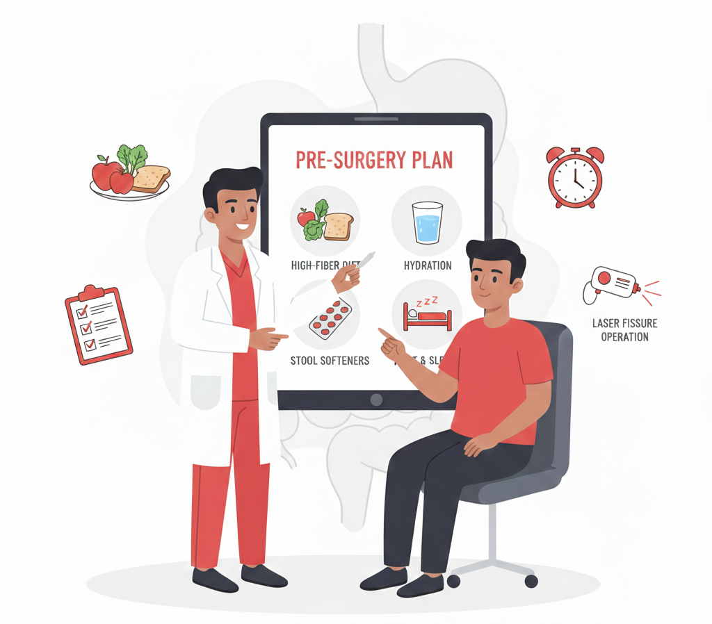 Doctor explaining pre-surgery plan for fissure operation