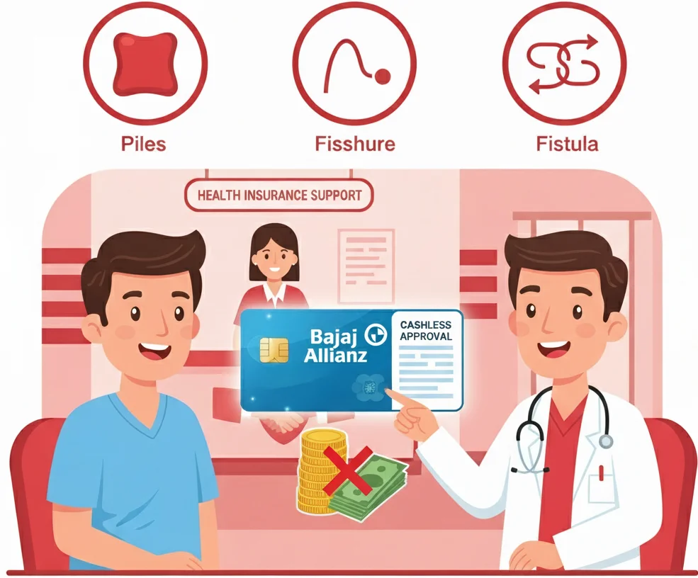 Bajaj Allianz health insurance support for piles, fissure, and fistula with cashless approval