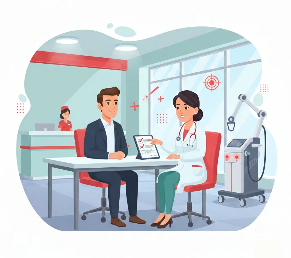 Fistula Laser Treatment consultation with doctor explaining procedure to patient in clinic